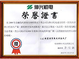 2009年度绩优厂商荣誉证书